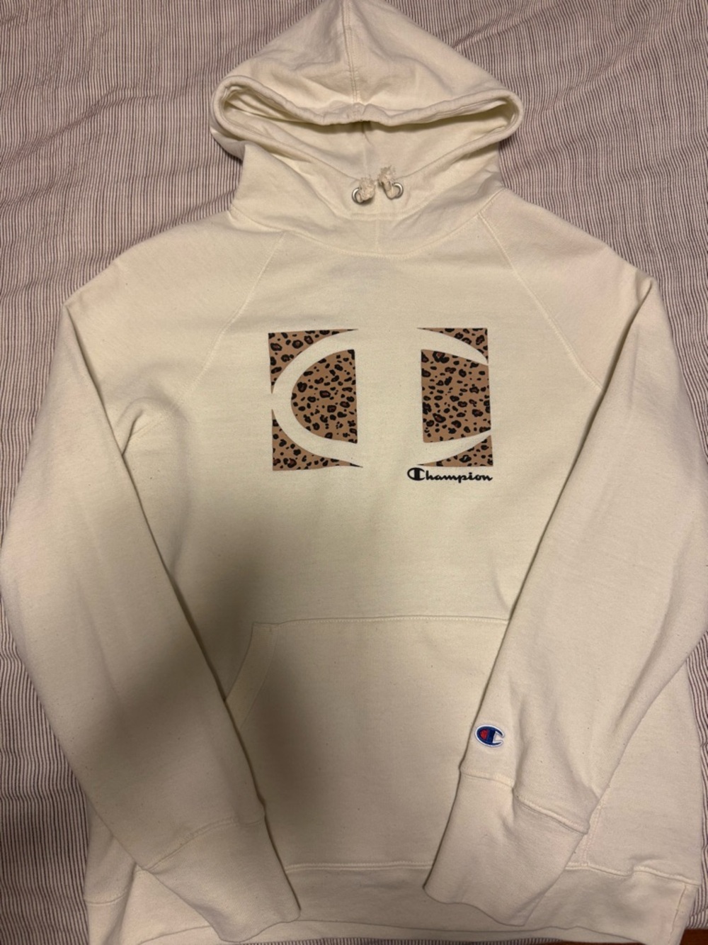 Champion Cream Hoodie with Leopard Accent